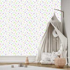 Papier Peint Pour Les Enfants - Fleurs Colorées Coeurs Et Pois – Image 3