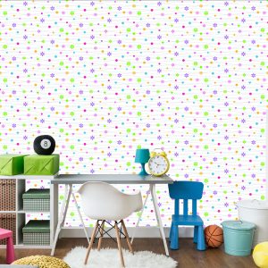 Papier Peint Pour Les Enfants - Fleurs Colorées Coeurs Et Pois – Image 4