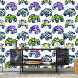 Papier Peint Pour Les Enfants - Voitures Monstres Colorées – Image 5