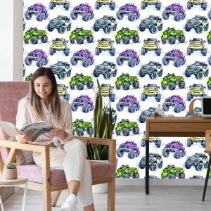 Papier Peint Pour Les Enfants - Voitures Monstres Colorées – Image 7