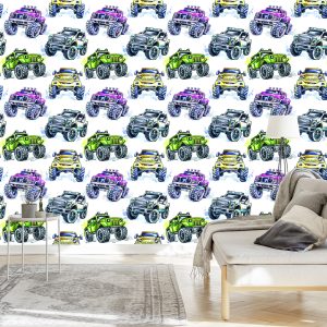 Papier Peint Pour Les Enfants - Voitures Monstres Colorées – Image 3