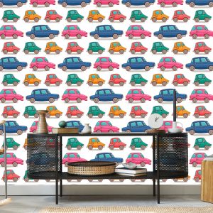 Papier Peint Pour Les Enfants - Petites Voitures Colorées Comme Dans Les Dessins Animés – Image 5