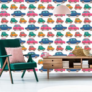 Papier Peint Pour Les Enfants - Petites Voitures Colorées Comme Dans Les Dessins Animés – Image 6