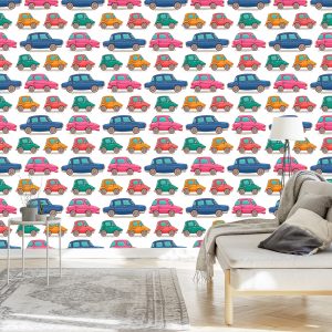 Papier Peint Pour Les Enfants - Petites Voitures Colorées Comme Dans Les Dessins Animés – Image 3