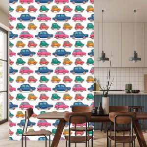 Papier Peint Pour Les Enfants - Petites Voitures Colorées Comme Dans Les Dessins Animés – Image 4
