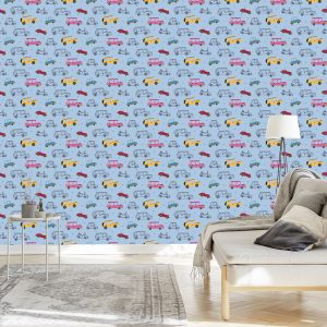 Papier Peint Pour Les Enfants, Des Petites Voitures Colorées Comme Dans Les Dessins Animés – Image 3