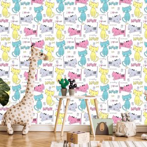 Papier Peint Pour Les Enfants - Chats Mignons Colorés – Image 5