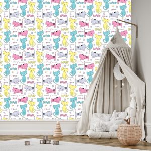 Papier Peint Pour Les Enfants - Chats Mignons Colorés – Image 3