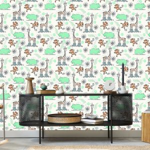 Papier Peint Pour Les Enfants - Singes, Girafes Et Hippopotames – Image 5