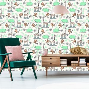 Papier Peint Pour Les Enfants - Singes, Girafes Et Hippopotames – Image 6