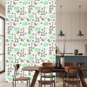 Papier Peint Pour Les Enfants - Singes, Girafes Et Hippopotames – Image 4
