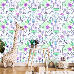 Papier Peint Pour Les Enfants - Licornes Et Plantes – Image 5