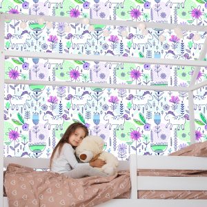 Papier Peint Pour Les Enfants - Licornes Et Plantes – Image 7