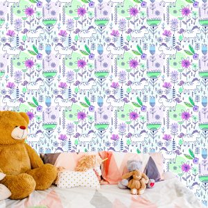 Papier Peint Pour Les Enfants - Licornes Et Plantes – Image 6