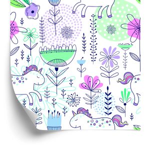 Papier Peint Pour Les Enfants - Licornes Et Plantes – Image 2