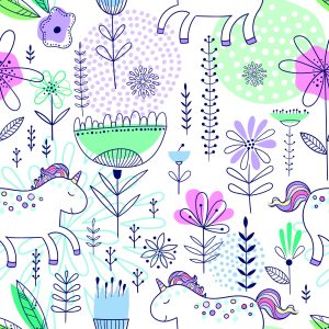 Papier Peint Pour Les Enfants - Licornes Et Plantes – Image 1