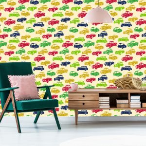 Papier Peint Pour Les Enfants - Voitures Colorées Dans Un Style Rétro – Image 6
