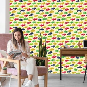 Papier Peint Pour Les Enfants - Voitures Colorées Dans Un Style Rétro – Image 7