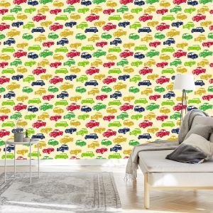 Papier Peint Pour Les Enfants - Voitures Colorées Dans Un Style Rétro – Image 3