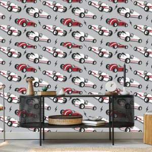 Papier Peint Pour Les Enfants - Voitures De Course De Style Vintage – Image 5