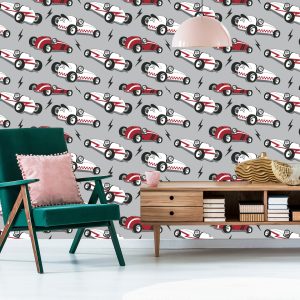 Papier Peint Pour Les Enfants - Voitures De Course De Style Vintage – Image 6