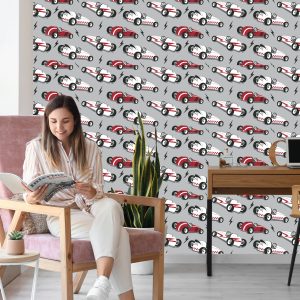 Papier Peint Pour Les Enfants - Voitures De Course De Style Vintage – Image 7