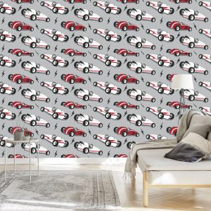 Papier Peint Pour Les Enfants - Voitures De Course De Style Vintage – Image 3