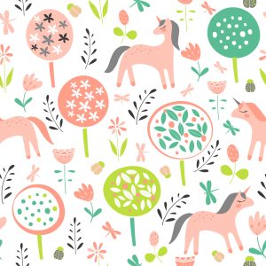 Papier Peint Pour Les Enfants - Licornes Et Plantes Colorées – Image 1