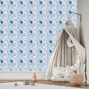 Papier Peint Pour Les Enfants - Licornes Parmi Les Arbres – Image 3
