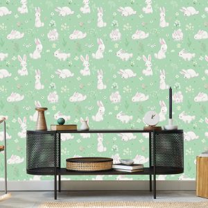 Papier Peint Pour Les Enfants Lapins Fleurs Décoration De Conte De Fées – Image 5
