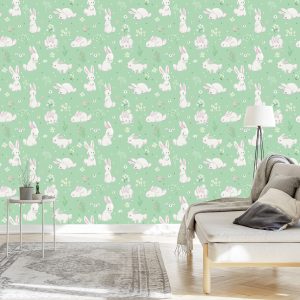 Papier Peint Pour Les Enfants Lapins Fleurs Décoration De Conte De Fées – Image 3