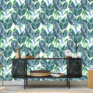 Papier Peint Feuilles D'aquarelle Exotiques – Image 5