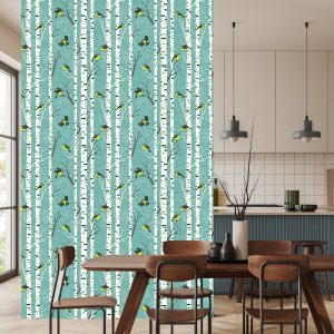 Papier Peint Bouleaux Et Oiseaux Colorés En Hiver – Image 4