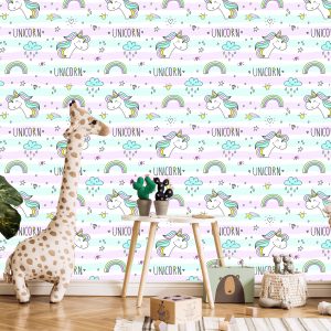 Papier Peint Pour Les Enfants - Licornes, Nuages ​​Et Arcs-En-Ciel – Image 5