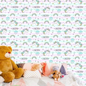 Papier Peint Pour Les Enfants - Licornes, Nuages ​​Et Arcs-En-Ciel – Image 6