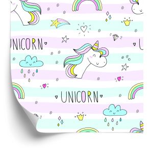 Papier Peint Pour Les Enfants - Licornes, Nuages ​​Et Arcs-En-Ciel – Image 2