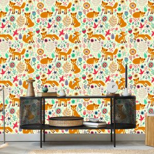 Papier Peint Pour Les Enfants - Renards, Oiseaux Et Fleurs – Image 5