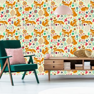 Papier Peint Pour Les Enfants - Renards, Oiseaux Et Fleurs – Image 6