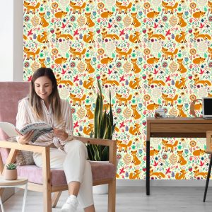 Papier Peint Pour Les Enfants - Renards, Oiseaux Et Fleurs – Image 7