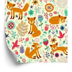 Papier Peint Pour Les Enfants - Renards, Oiseaux Et Fleurs – Image 2