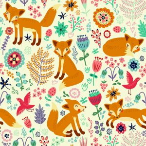 Papier Peint Pour Les Enfants - Renards, Oiseaux Et Fleurs – Image 1
