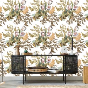 Papier Peint Feuilles Et Tulipes Dans Un Style Vintage – Image 5