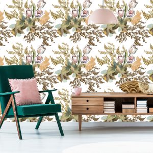 Papier Peint Feuilles Et Tulipes Dans Un Style Vintage – Image 6