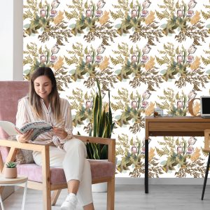 Papier Peint Feuilles Et Tulipes Dans Un Style Vintage – Image 7