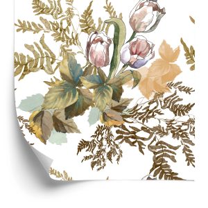 Papier Peint Feuilles Et Tulipes Dans Un Style Vintage – Image 2
