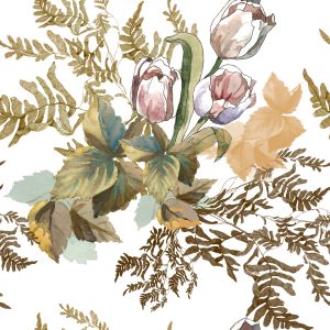 Papier Peint Feuilles Et Tulipes Dans Un Style Vintage – Image 1