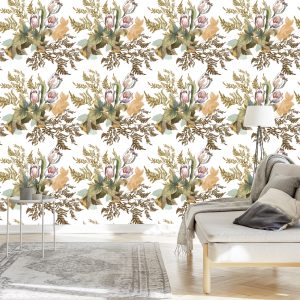 Papier Peint Feuilles Et Tulipes Dans Un Style Vintage – Image 3