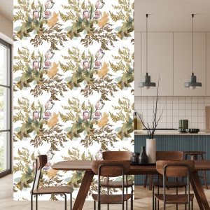 Papier Peint Feuilles Et Tulipes Dans Un Style Vintage – Image 4