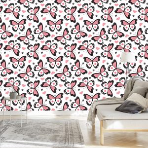 Papier Peint Pour Les Enfants - Papillons Coeurs Fleurs – Image 3