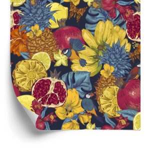 Papier Peint Fruits Exotiques, Fleurs Et Oiseaux – Image 2